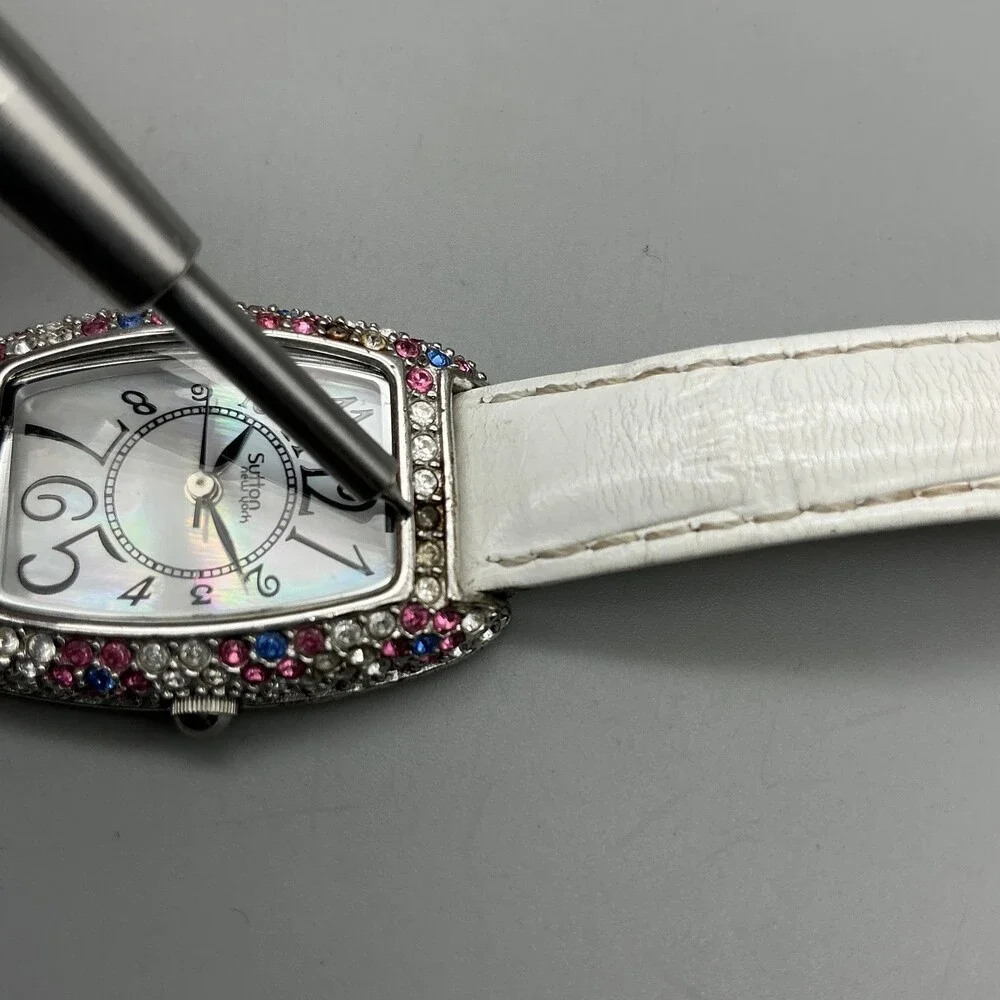 Sutton New York Womens Watch 23mm MOP Dial Crystals Leather Strap New Battery